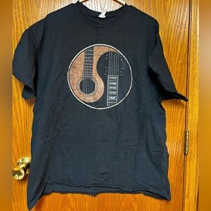 Gildan Men’s Black Guitar Yin-Yang Graphic Tee – Size XL | Music Lover T-Shirt